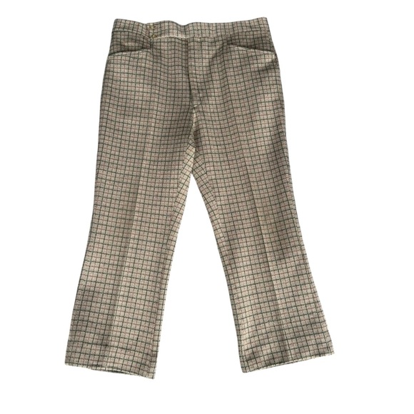HAGGAR Vintage 1970s Flared Plaid Ankle Pants Size 34 x 25 - Picture 1 of 8
